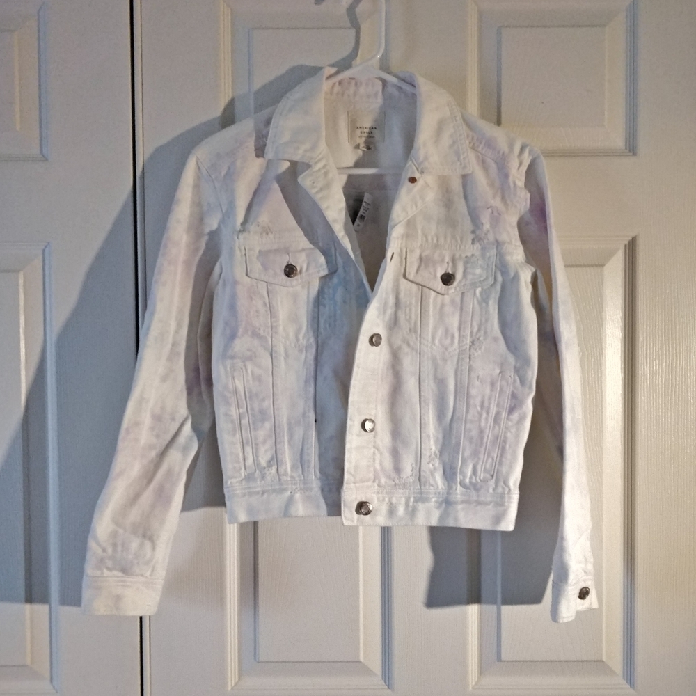 American Eagle White Watercolor Jean Jacket Size S